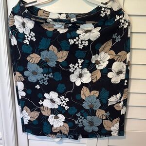 Ann Taylor Floral Pencil Skirt - Navy White, Tan,